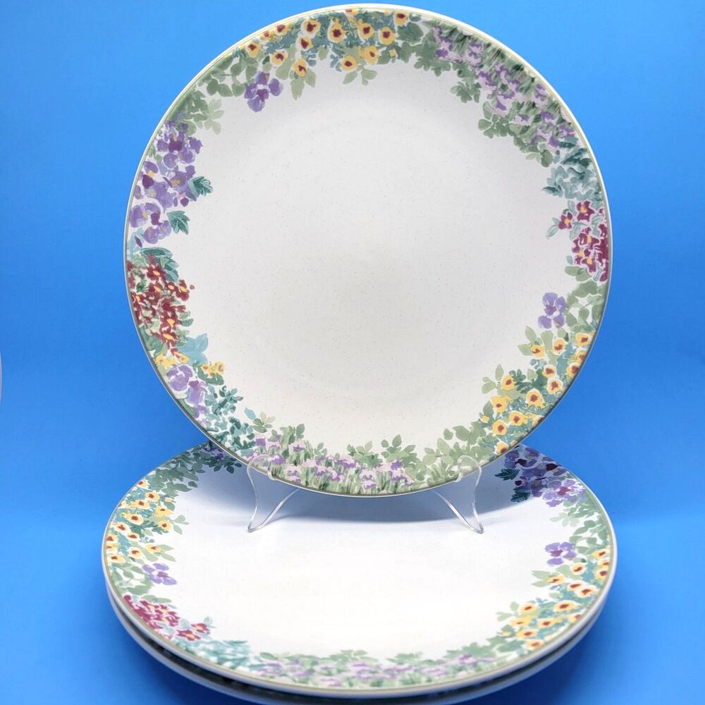 Mikasa Ironstone CW430 French Villa Set Of 3 Floral 11 1/8" Dinner Plates